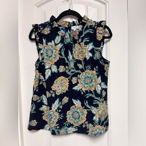 J. Crew Floral Sleeveless Ruffle-neck Blouse